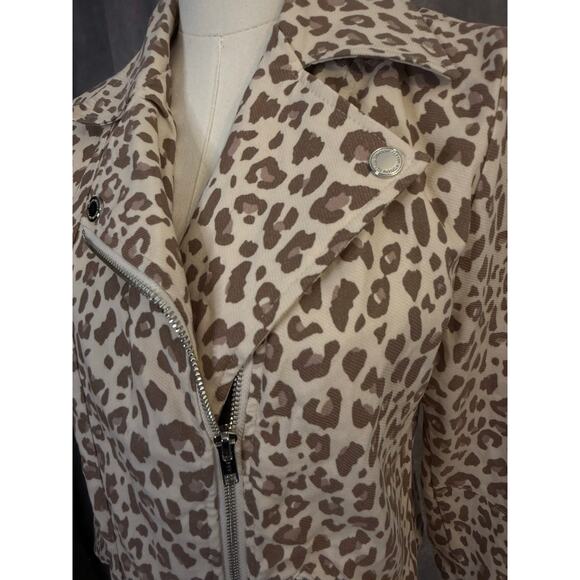 Adyson Parker Leopard Moto Jacket Size M Beige Tan Blush Silver Zipper Tailored - Picture 11 of 13